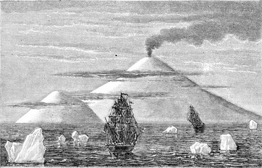 Poster - South Pole, Volcano Island in Beaufort, vintage engraving.