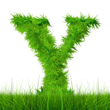 Conceptual green grass 3D font isoalted