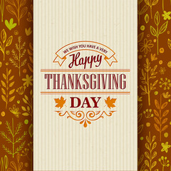 Wall Mural - Thanksgiving typography greeting card on seamless pattern