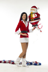 Wall Mural - Beautiful young woman dressed as Santa Claus on a white backgrou