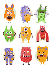 Funny Emotional Cartoon Monsters, Vector Illustration Set