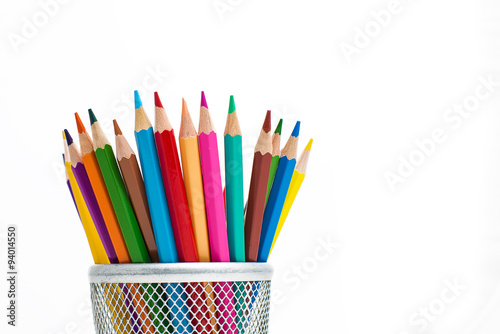 Fotografie, Obraz Colored pencils in a pencil case on white background