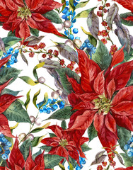 Christmas floral seamless pattern with poinsettia.