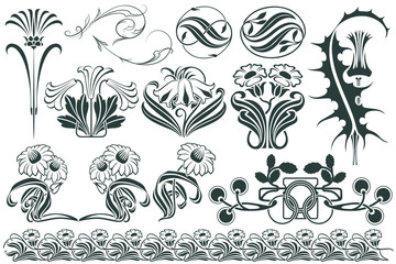 Wall Mural - Vector set flower vignette  on different versions
