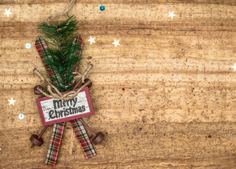 Christmas decorations on wood background. Beautiful Christmas ca