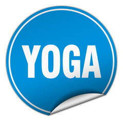 yoga round blue sticker isolated on white