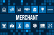 Merchant concept image with business icons and copyspace