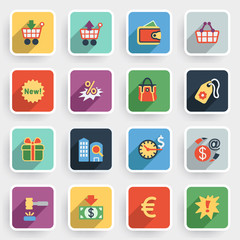 Sticker - Commerce modern flat icons with color buttons on gray background