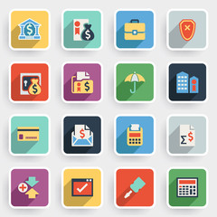 Canvas Print - Banking modern flat icons with color buttons on gray background.