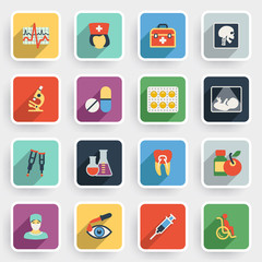 Canvas Print - Medicine modern flat icons with color buttons on gray background