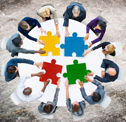 Poster - Business People Jigsaw Puzzle Collaboration Team Concept