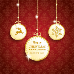 Wall Mural - Golden Christmas Circles Red Ornaments