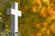 Kreuz mit Herbstlandschaft im Hintergrund