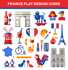 Sticker - Set of flat design France travel icons, infographics elements