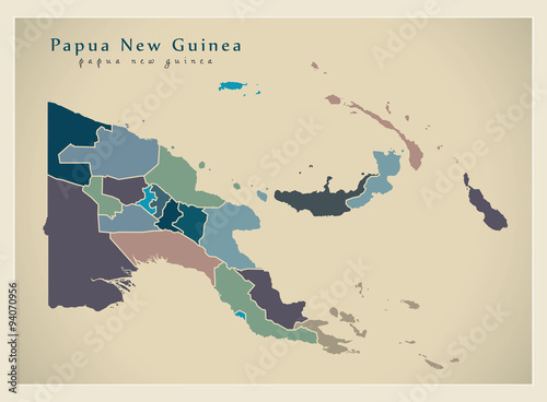 Fotografía Modern Map - Papua New Guinea with provinces colored PG