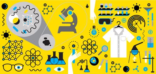 Composition with science symbols.
