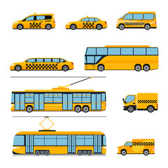 Wall Mural - City public transport icons flat set. Urban vehicles