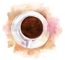 Poster - Watercolor drawing of black coffee cup on artistic background