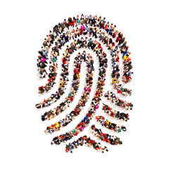 large group pf people in the shape of a fingerprint on an isolated white background. people finding 