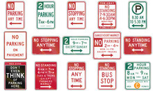 Collection Of Standing And Parking Restriction Signs Used In The USA