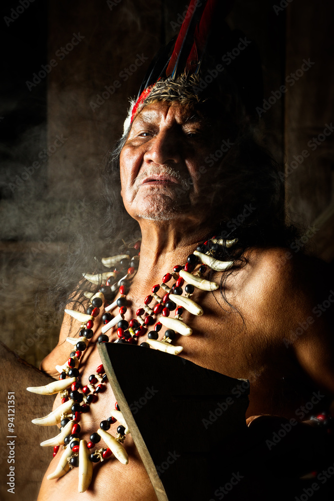 Shaman Inka An indigenous Inca shaman from Ecuador performs an ayahuasca ceremony ...