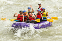 Raft Water White Family Whitewater Adventure River Holiday Sport Boat Whitewater Rafting Boat Crowd Of Seven Human Raft Water White Family Whitewater Adventure River Holiday Sport Boat Happy Tourist