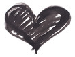 drawn in ink, watercolor, black heart isolated on white background