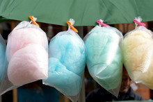 Bags Of Colorful Candyfloss At Stall