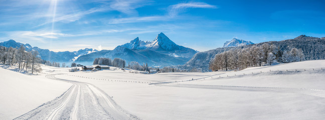 Wall Mural - winter landscape in the bavarian alps with watzmann massif, germany