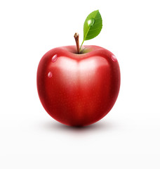 Poster - vector red apple with green leaf isolated on a white background