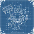 Engineering drawing robot santa on blue paper