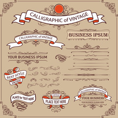 Wall Mural - Set of Vintage Frames and Banners/ calligraphic elements and page decoration/ Ornate elements and page dividers, Ideal for creative layout, greeting cards, invitations, books, brochures, templates.