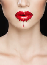 Red Lips Close-up, Make Up Dripping