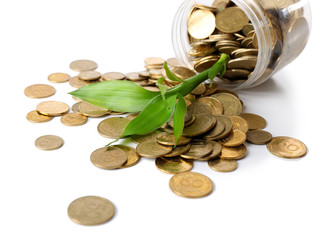 Sticker - Plant growing in coins scattered from the bottle