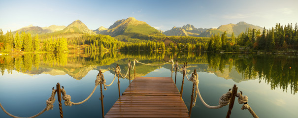 Wall Mural - High resolution panorama of the lake in Strbske Pleso