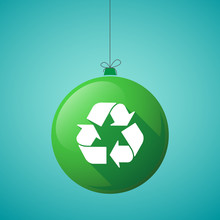 Long Shadow Christmas Ball Icon With A Recycle Sign