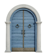 Old  Front Door With Stone Portal On White