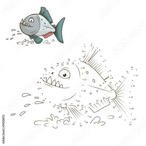Fotografia, Obraz Draw the animal piranha educational game vector