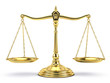 Justice, law, decisions concept - Balanced gold scale isolated on white