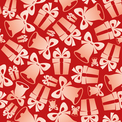 Wall Mural - Christmas bells and gifts pattern for seamless background.