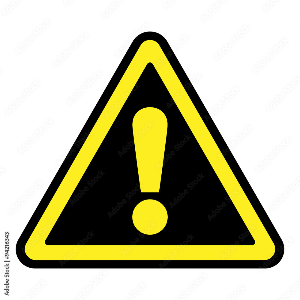 Hazard warning attention sign. Icon in a black triangle with yellow  exclamation mark symbol, isolated on a white background. Traffic symbol.  Stock vector illustration Stock Vector | Adobe Stock, image size:1000x1000