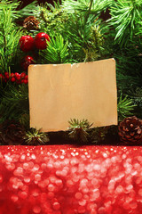 Wall Mural - christmas tree banches with blank note