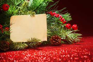 Wall Mural - christmas tree banches with blank note