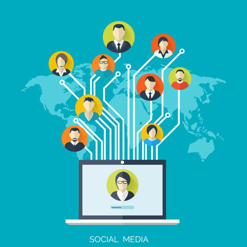 Flat social media and network concept. Business background