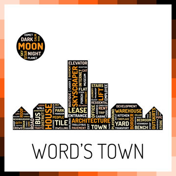 Wordcloud in shape of town