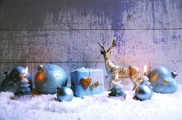 Wall Mural - Weihnachtskarte - Shabby Chic - Weihnachtlicher Hintergrund - blau