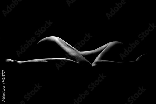 Fotografia Naked Woman Sexy Silhouette, Sensual Girl Pose, Black Nude Body
