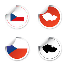 Set Four Stickers And Labels With Motives State Czech Republic