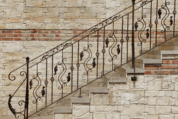 Modern Vintage Style Stone Staircase With  Wrought Iron Ornate H