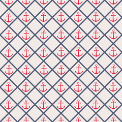 Poster - Seamless pattern with cross lines and anchor. 